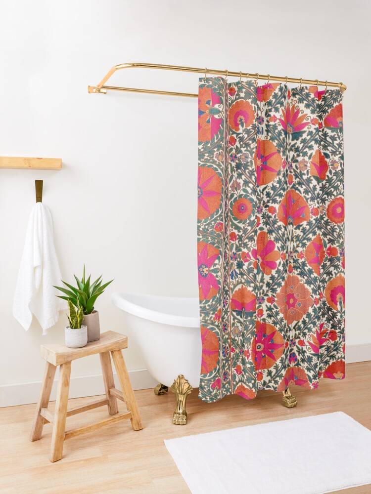 Alternate view of Kermina Suzani Uzbekistan Colorful Embroidery Print Shower Curtain
