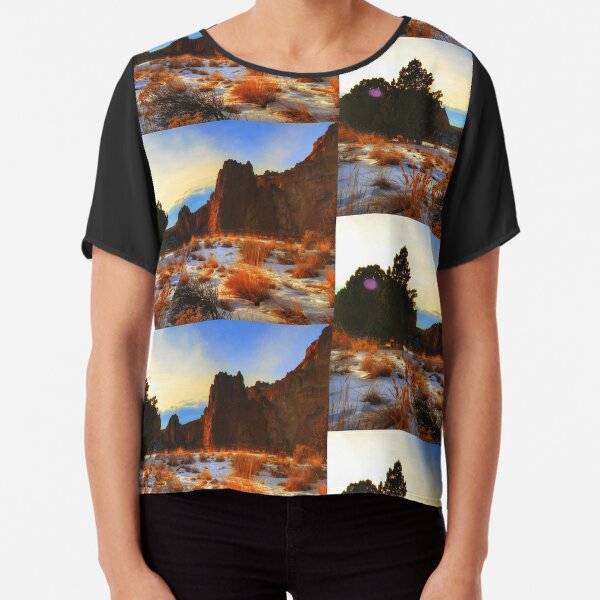 Sun-kissed Snowy Mountains, Grass and Trees Chiffon Top