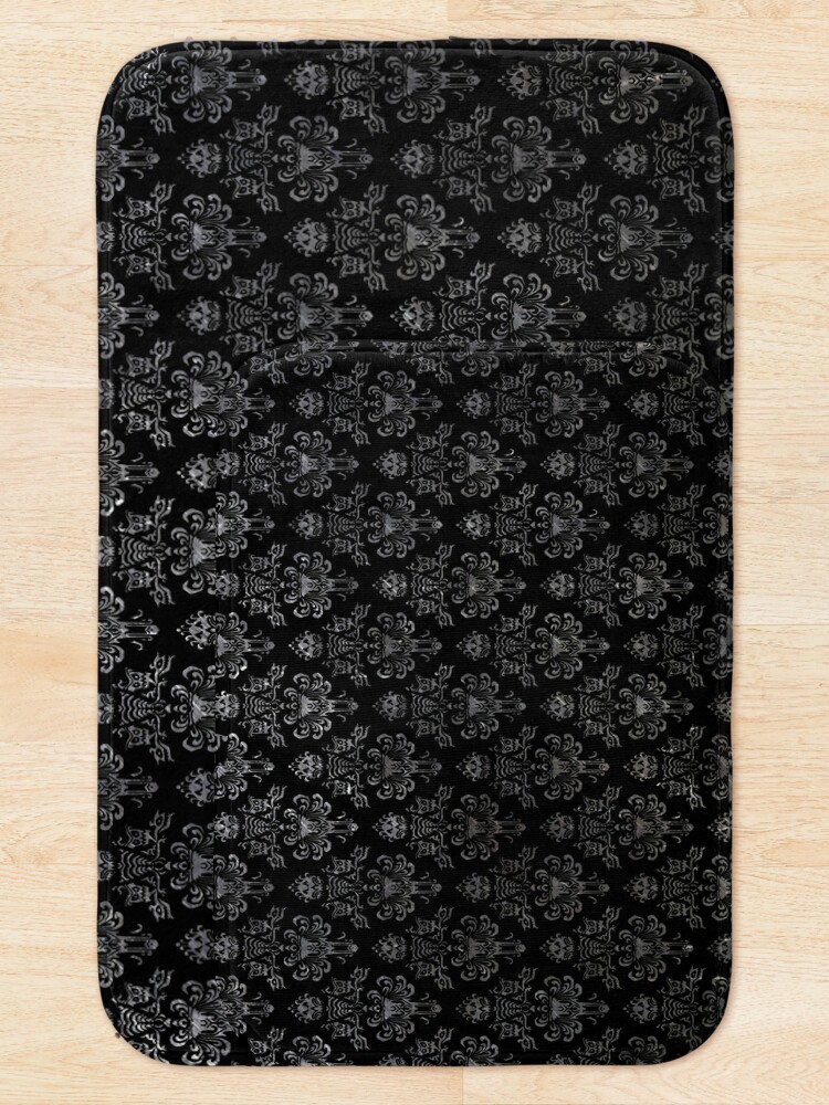 Thumbnail 5 of 6, Bath Mat, Haunted Mansion Wallpaper Black and Silver designed and sold by FandomTrading.
