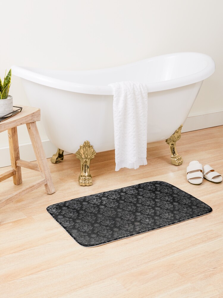 Thumbnail 1 of 6, Bath Mat, Haunted Mansion Wallpaper Black and Silver designed and sold by FandomTrading.