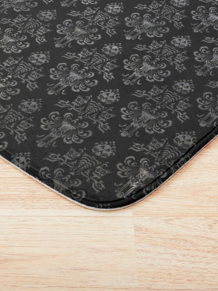 Bath Mat, Haunted Mansion Wallpaper Black and Silver designed and sold by FandomTrading