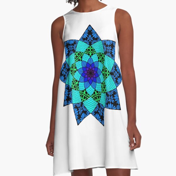 Zentangle Mandala in Cool Colors A-Line Dress