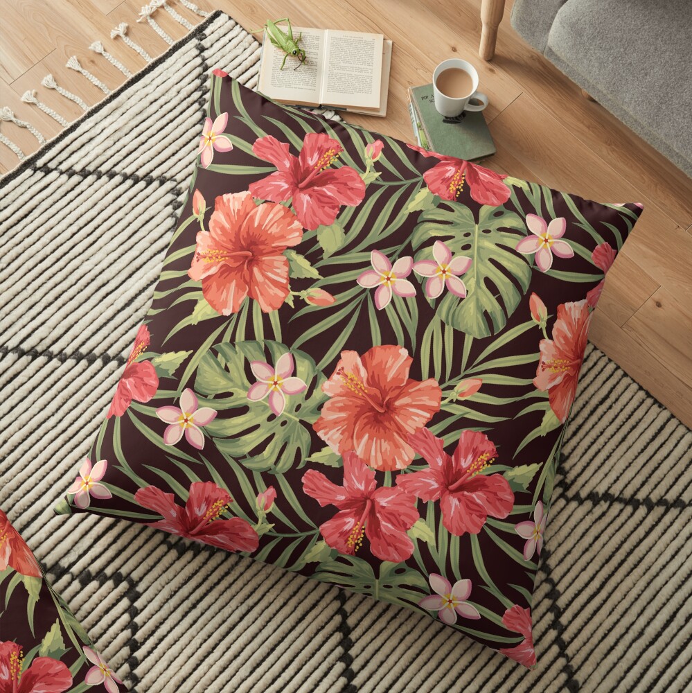 Painterly Hibiscus Floor Pillow