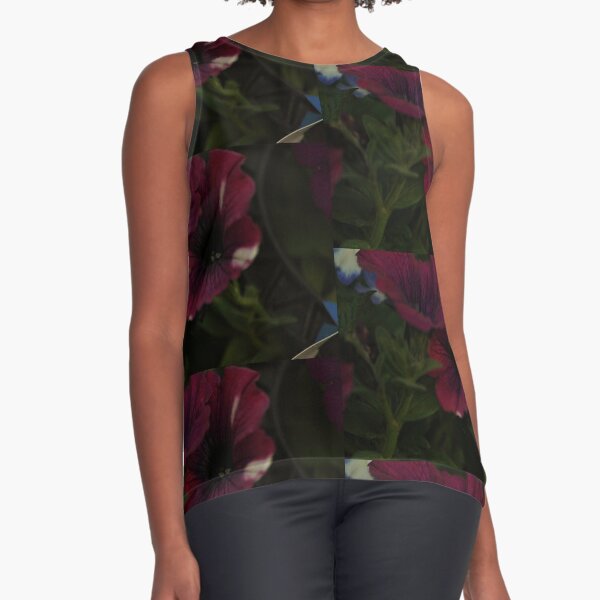 Purple Flowers and Green Stalks Sleeveless Top