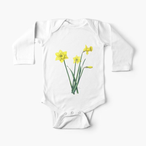 Yellow Daffodils Watercolor Botanical Illustration Long Sleeve Baby One-Piece