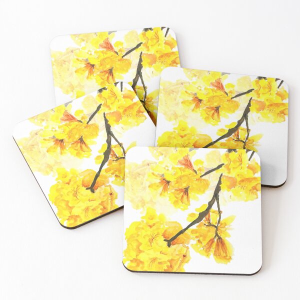 Item preview, Yellow trumpet flowers watercolor painting  designed and sold by ColorandColor.