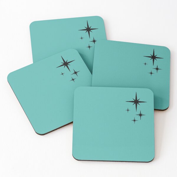 1950s Atomic Age Retro Starburst in Turquoise and Black Coasters (Set of 4)