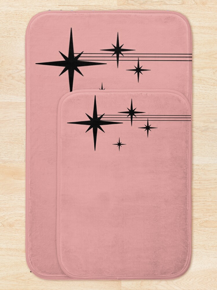 Alternate view of 1950s Atomic Age Retro Starbursts in 50s Pink and Black Bath Mat