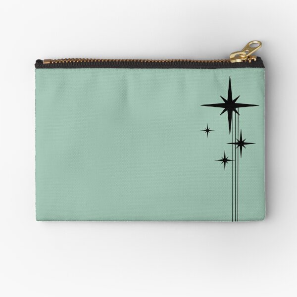 1950s Atomic Age Retro Starburst in Mint Green and Black Zipper Pouch