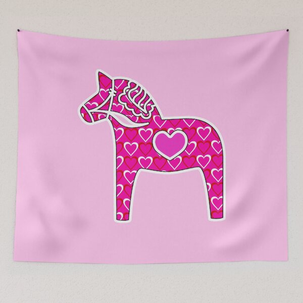 Item preview, Scandinavian Dala Horse Pink Swedish Symbol Fun Color Hearts designed and sold by funnytshirtemp.
