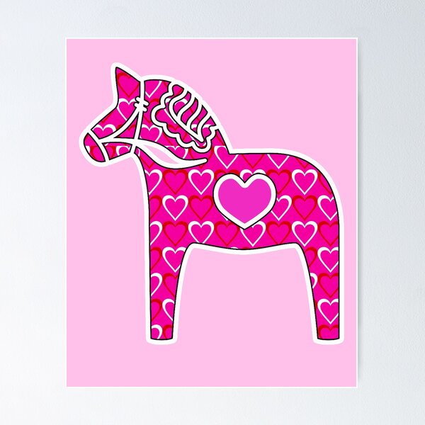 Item preview, Scandinavian Dala Horse Pink Swedish Symbol Fun Color Hearts designed and sold by funnytshirtemp.