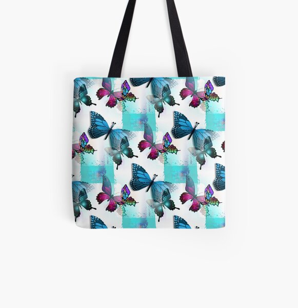 Realm of Morpho Blue and Pink Butterflies All Over Print Tote Bag