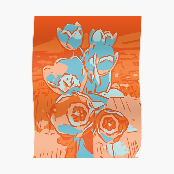 Blumen Tulpen orange-hellblau Poster