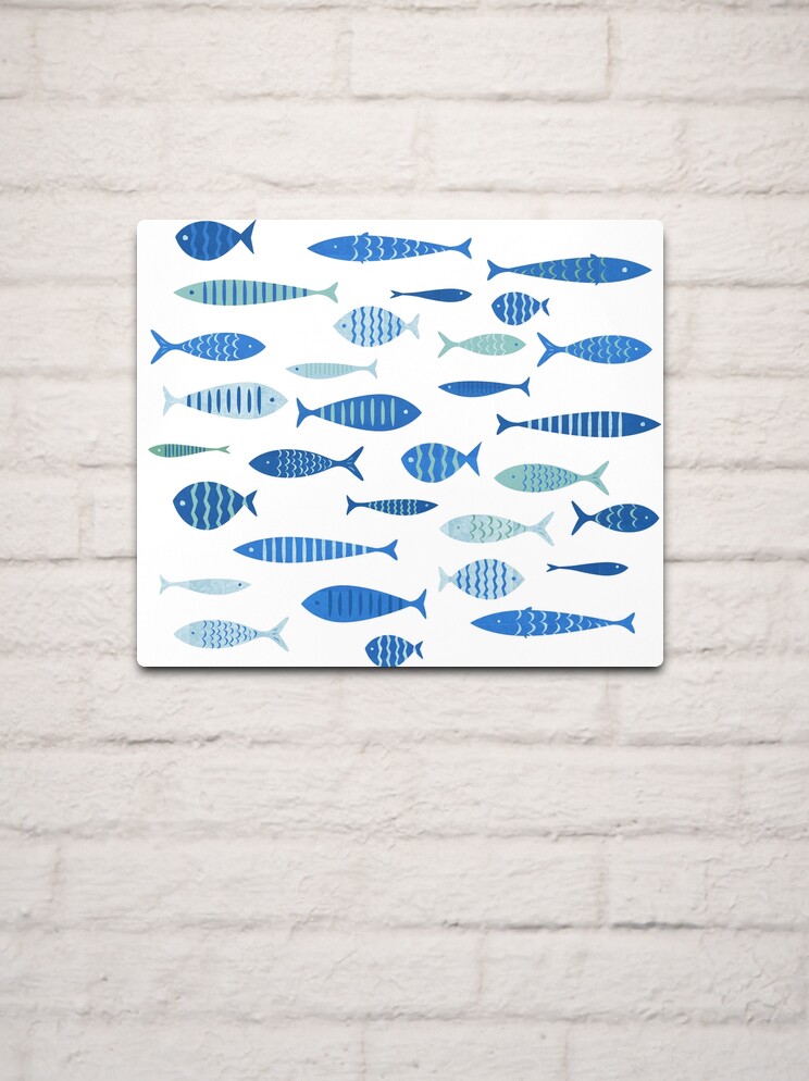 Mid Century Modern Blue Fish Fishing MCM Mid Mod Metal Print for Sale by  funnytshirtemp