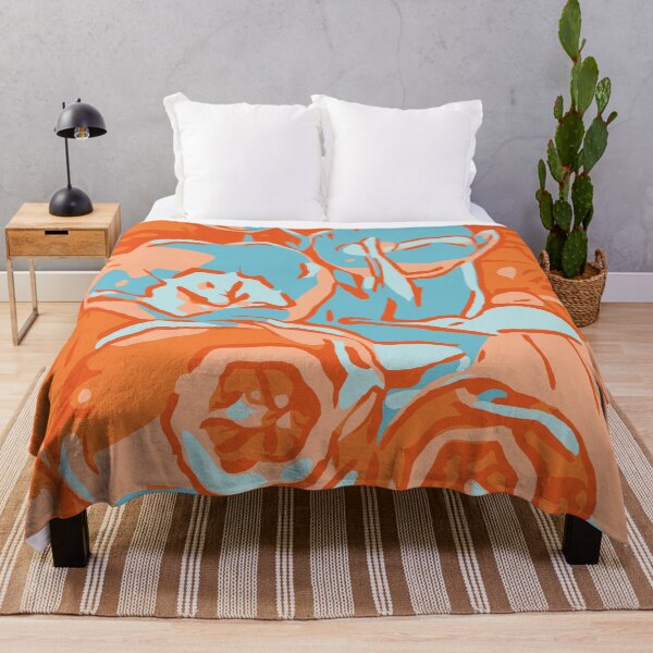 Blumen Tulpen orange-hellblau Fleecedecke