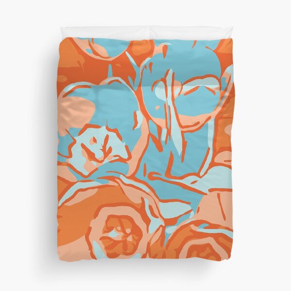 Blumen Tulpen orange-hellblau Bettbezug