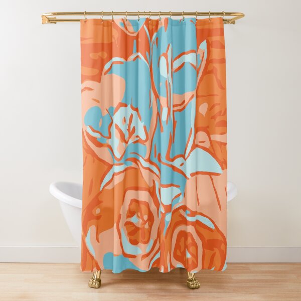 Blumen Tulpen orange-hellblau Duschvorhang