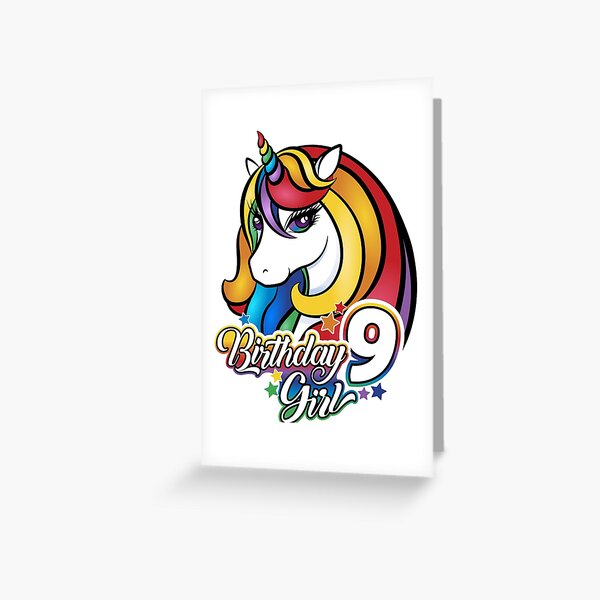 9th Birthday Unicorn T-shirt for girls. Greeting Card