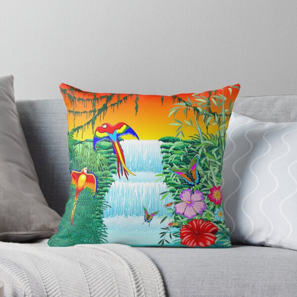 Item preview, Waterfall Macaws and Butterflies on Exotic Landscape in the Jungle designed and sold by BluedarkArt.