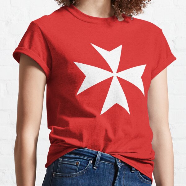 MALTA, Maltese, Amalfi Cross, Maltese cross, Knights Hospitaller, WHITE on RED. Classic T-Shirt