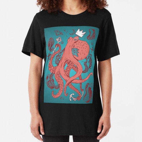 Royal Octopus Coral Moonlit Slim Fit T-Shirt