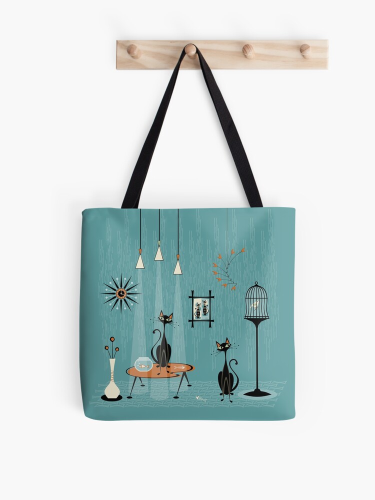 Thumbnail 1 of 2, Tote Bag, Mid Century Mischief / Cat Red-Handed II designed and sold by studioxtine.