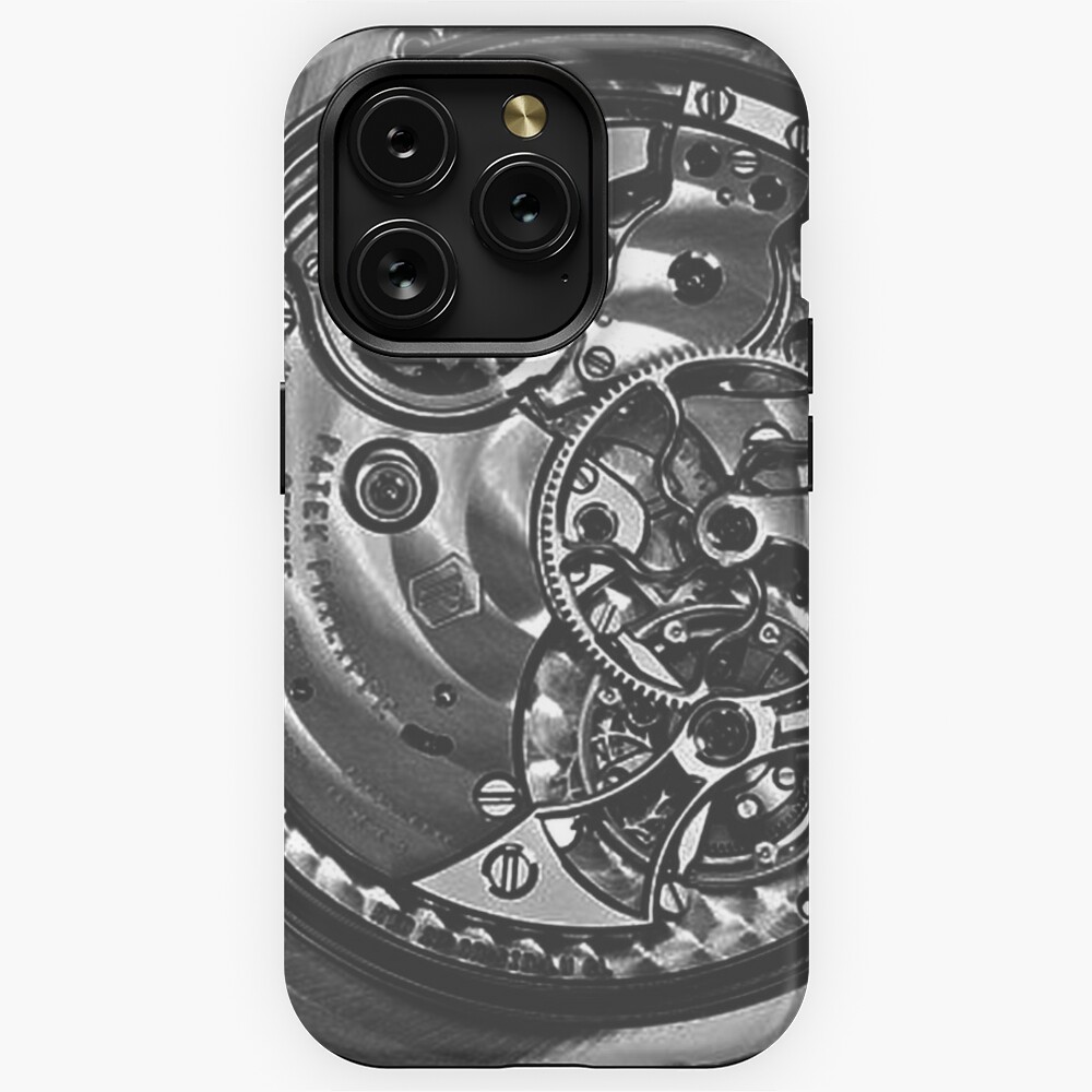 Coque de téléphone magnétique à motif de montre mécanique dorée