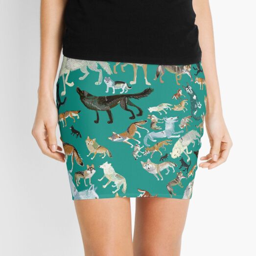 Wolves of the World (Green pattern) Mini Skirt