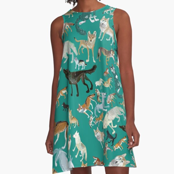 Wolves of the World (Green pattern) A-Line Dress
