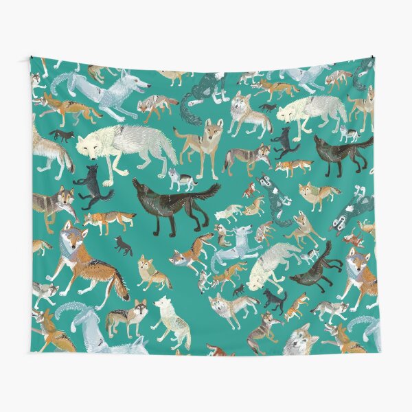 Wolves of the World (Green pattern) Tapestry