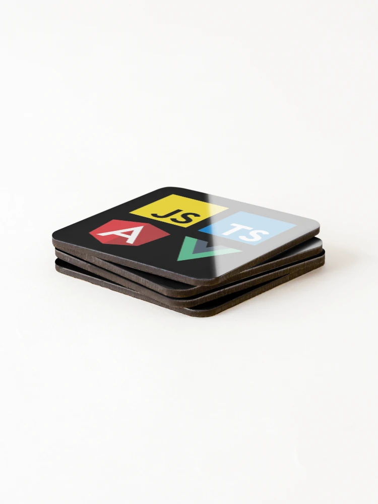 Thumbnail 4 of 5, Coasters (Set of 4), Vue, TypeScript, Angular and JavaScript (Black) designed and sold by hellkni9ht.