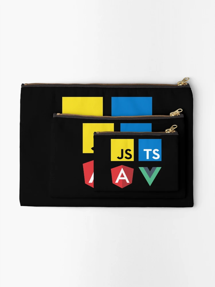 Aperçu 2 sur 4. Pochette avec l'œuvre Vue, TypeScript, Angular et JavaScript (Noir) créée et vendue par hellkni9ht.
