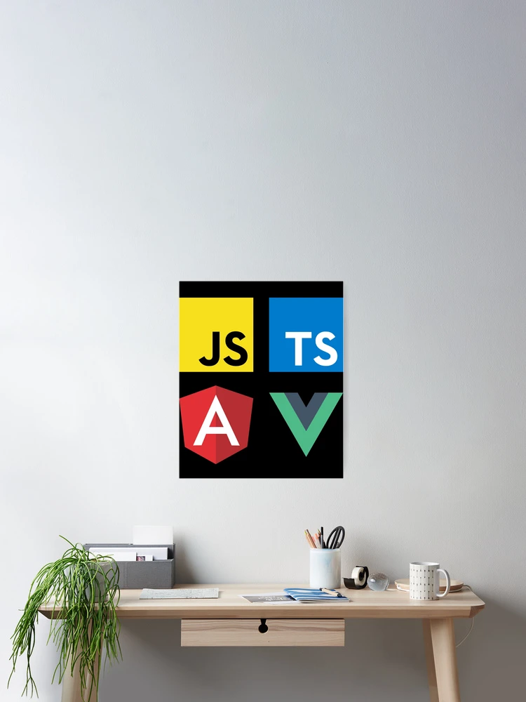 Thumbnail 2 of 3, Poster, Vue, TypeScript, Angular and JavaScript (Black) designed and sold by hellkni9ht.