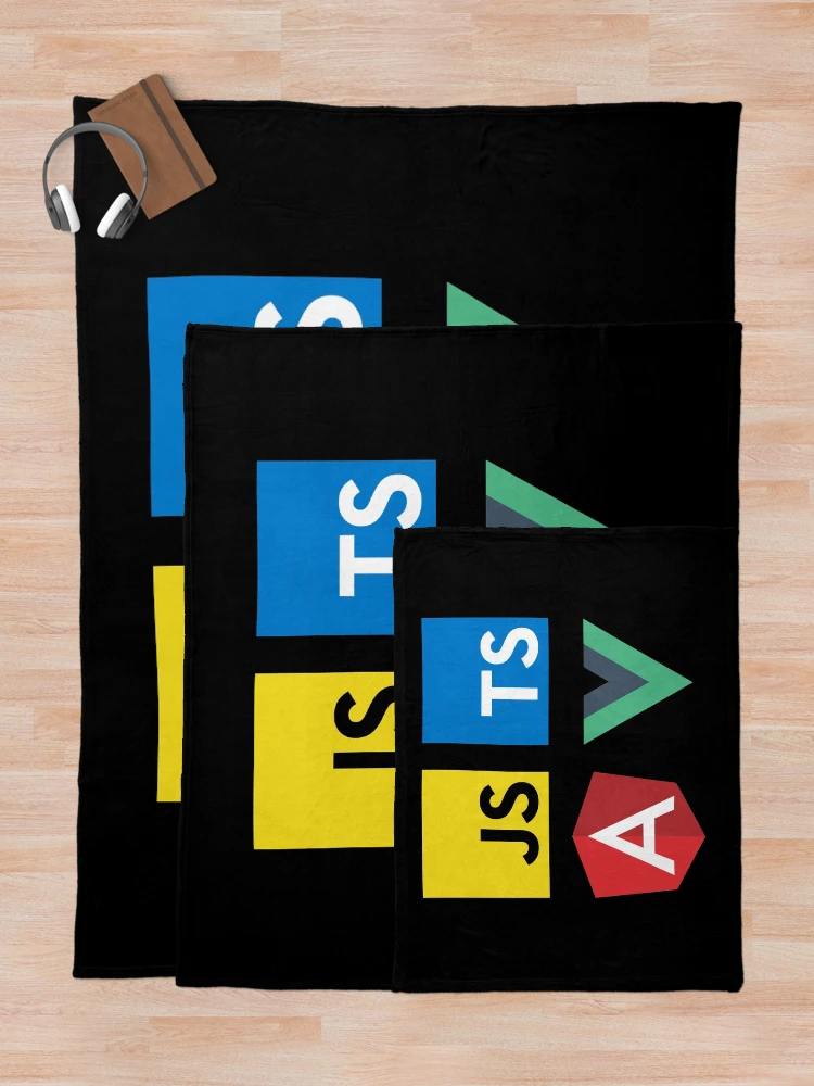 Thumbnail 5 of 6, Throw Blanket, Vue, TypeScript, Angular and JavaScript (Black) designed and sold by hellkni9ht.