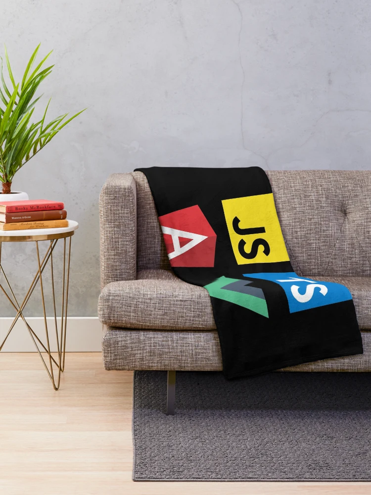 Thumbnail 2 of 6, Throw Blanket, Vue, TypeScript, Angular and JavaScript (Black) designed and sold by hellkni9ht.