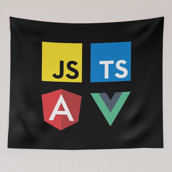 Aperçu de l'œuvre Vue, TypeScript, Angular et JavaScript (Noir) créée et vendue par hellkni9ht.
