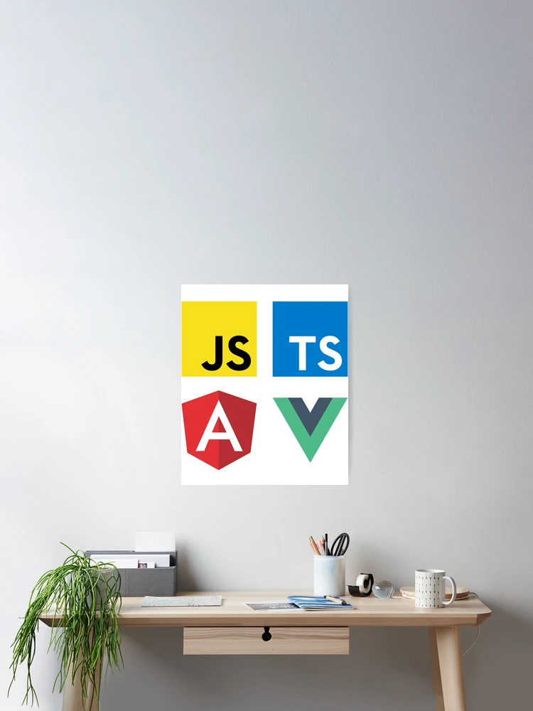 Thumbnail 2 of 3, Poster, Vue, TypeScript, Angular and JavaScript (White) designed and sold by hellkni9ht.
