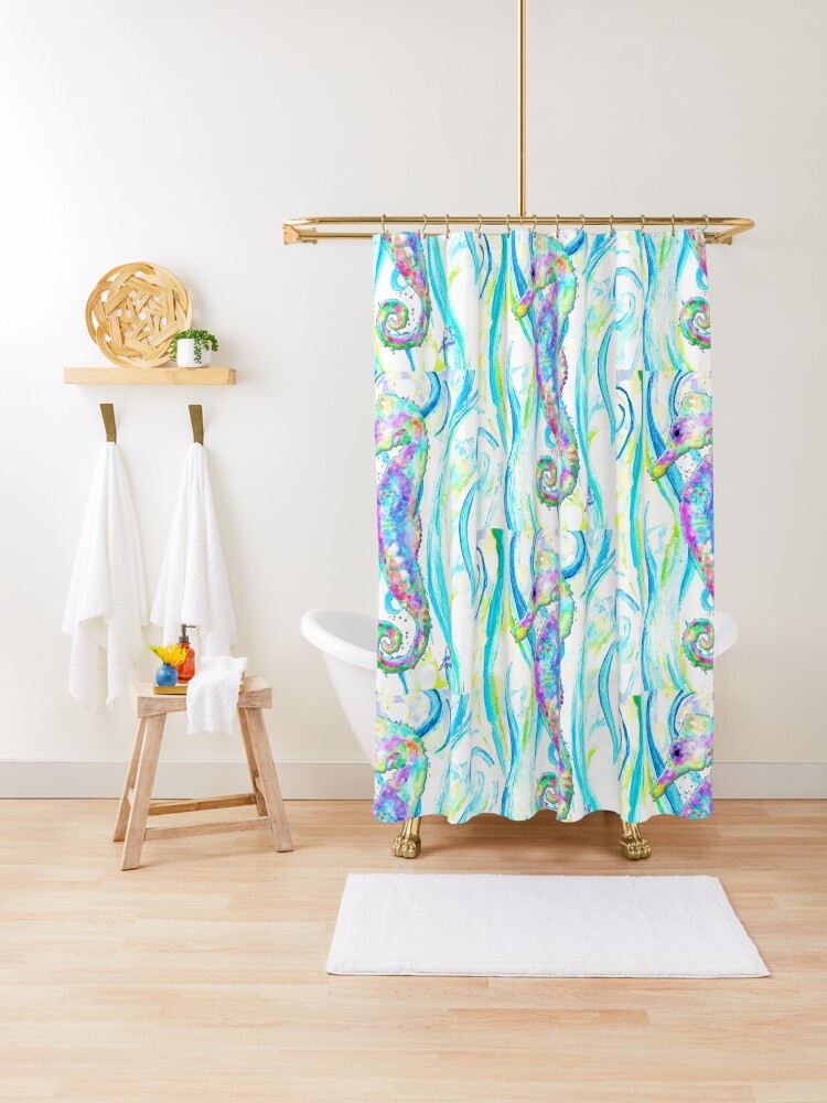 Thumbnail 1 of 5, Shower Curtain, Seahorse Swimming in the Ocean designed and sold by janmarvin.