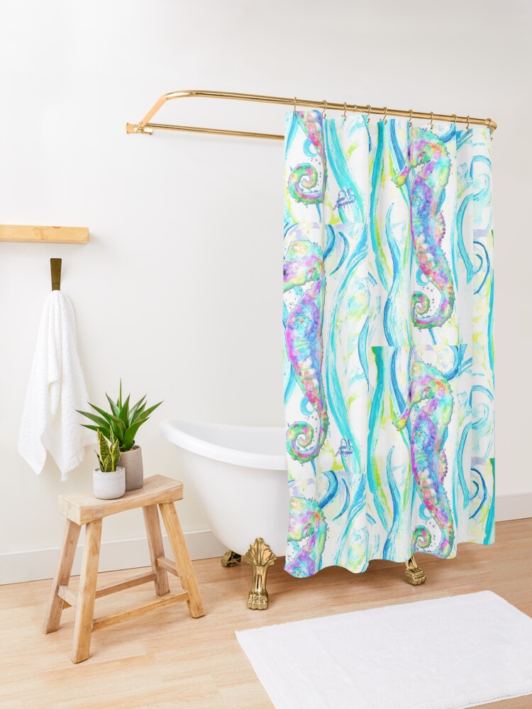 Alternate view of Seahorse Swimming in the Ocean Shower Curtain