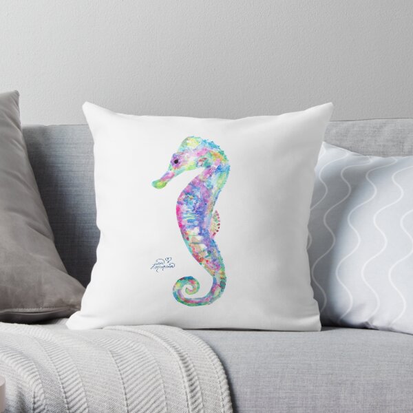 Seahorse watercolor Throw Pillow