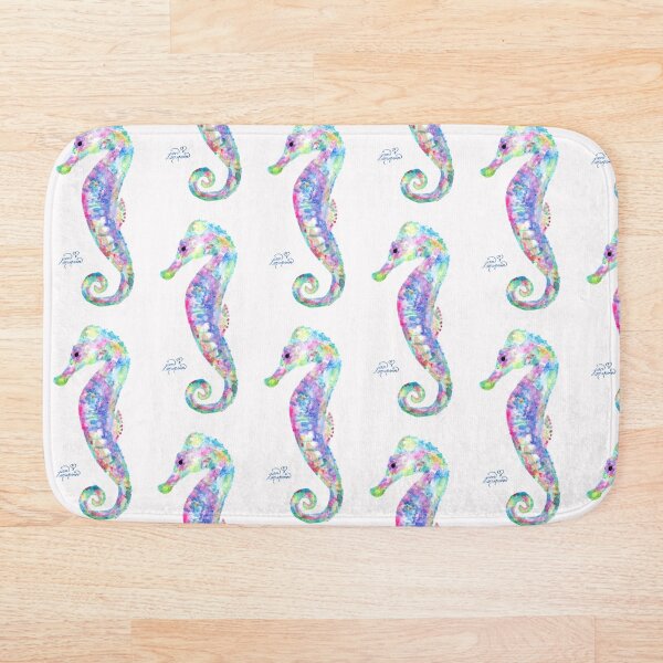 Seahorse watercolor Bath Mat