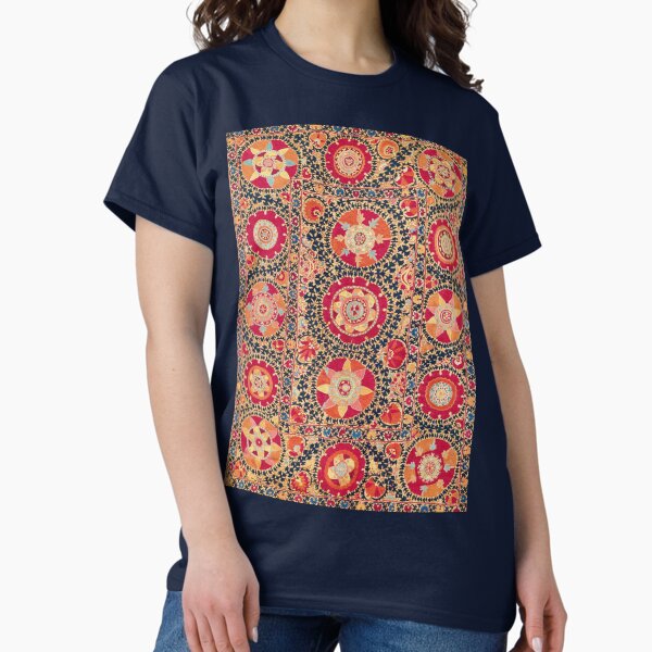 Item preview, ANTIQUE UZBEK EMBROIDERY ,RED GREEN ORANGE FLORAL CIRCLES  WITH POMEGRANATE FLOWERS designed and sold by BulganLumini.