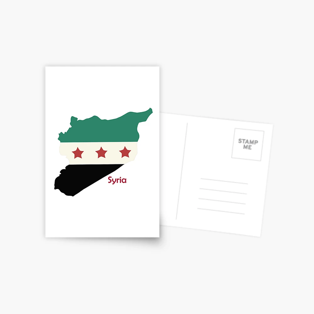 Postkarte for Sale mit Syrien Alte Flagge und Karte von
