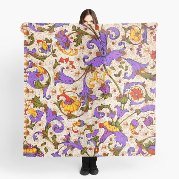 Aperçu de l'œuvre FLORAL RENAISSANCE FLORENTINE Fleurs jaunes et violettes dorées, tourbillons, fruits, feuilles créée et vendue par BulganLumini.