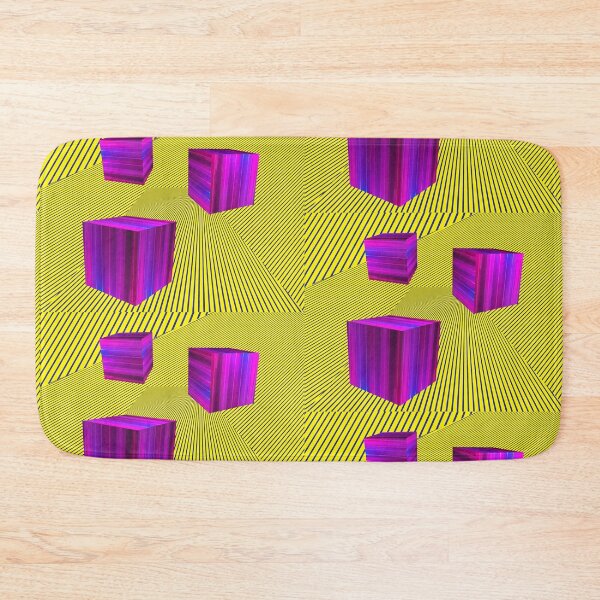 Item preview, Pink  Riddle Cubes shapes on yellow striped pattern. designed and sold by IaroslavB.