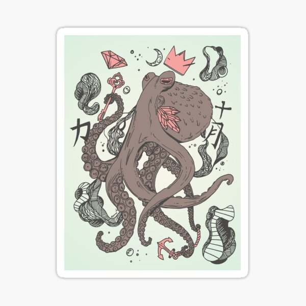 Royal Octopus Treasure Brown Sticker