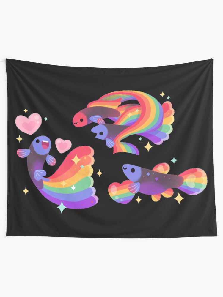 Alternate view of Rainbow guppy 5 Tapestry