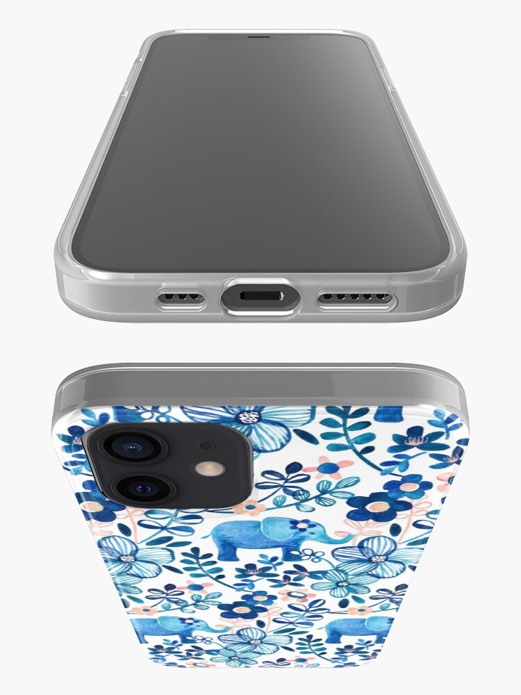 Alternate view of Blush Pink, White and Blue Elephant and Floral Watercolor Pattern iPhone Case & Cover
