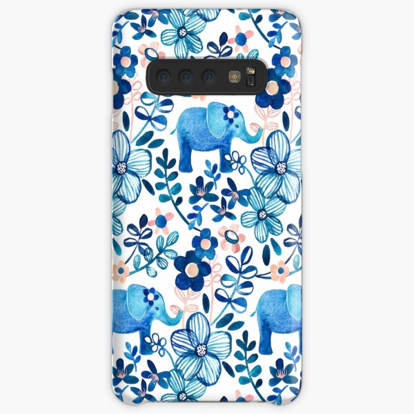 Blush Pink, White and Blue Elephant and Floral Watercolor Pattern Samsung Galaxy Snap Case