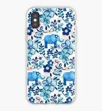 Rosa, weißer und blauer Elefant und Blumenaquarell-Muster erröten iPhone-Hülle & Cover